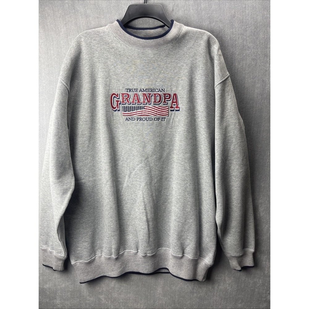 VTG Grandpa Patriotic Embroidered Sweatshirt Men's L/XL USA Flag Graphic Dadcore